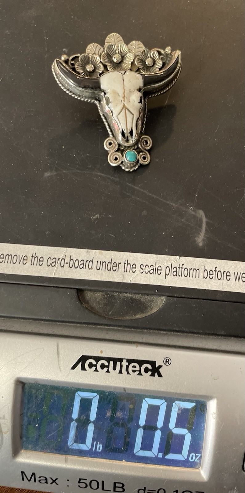 Western bone Steer Skull with Floral accent with Turquoise necklace slide