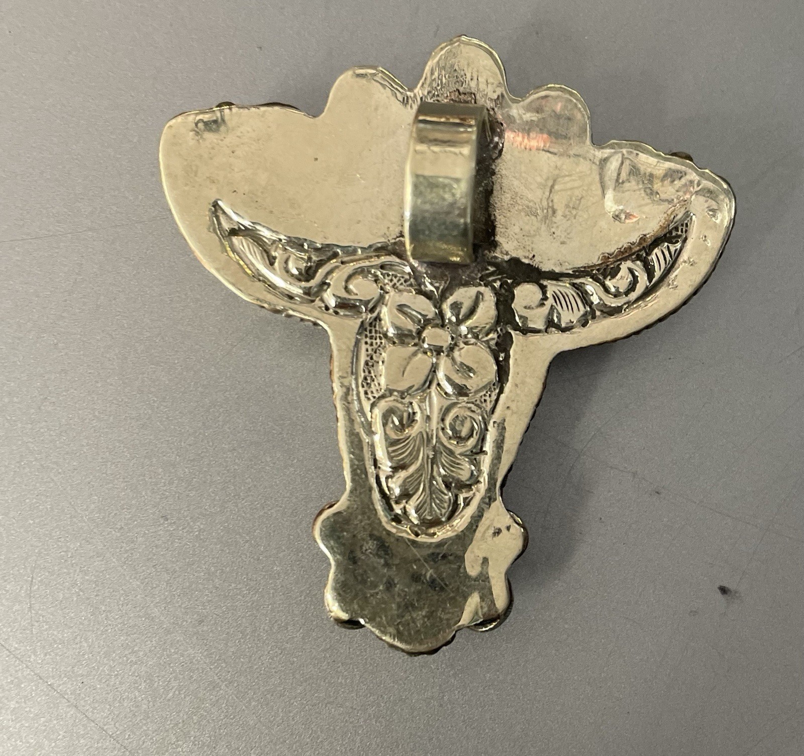 Western bone Steer Skull with Floral accent with Turquoise necklace slide