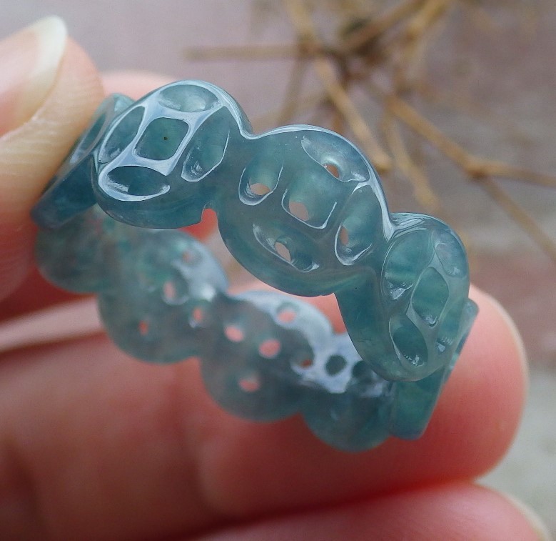 Certified Green Natural A JADE Jadeite RING Money Coin NO. 8 戒指 107002 TS