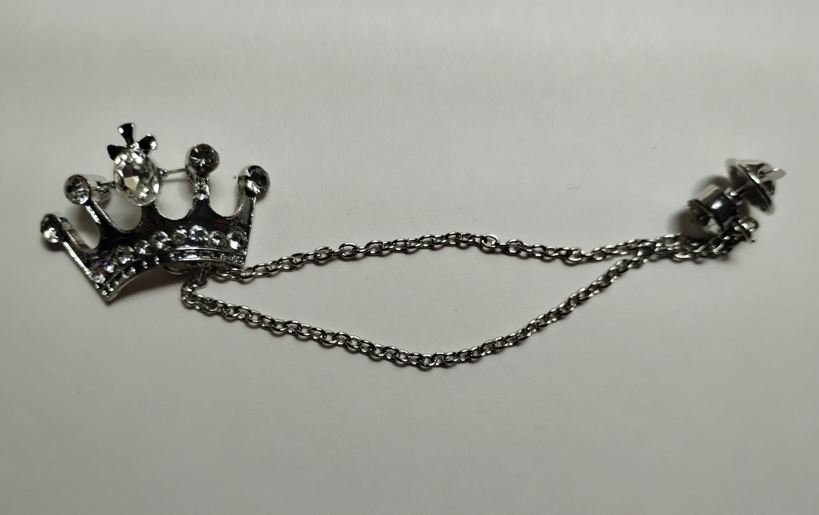 Royal Silver Toned Crown Double Chained Brooch Elegant Quee Princess Jewelry