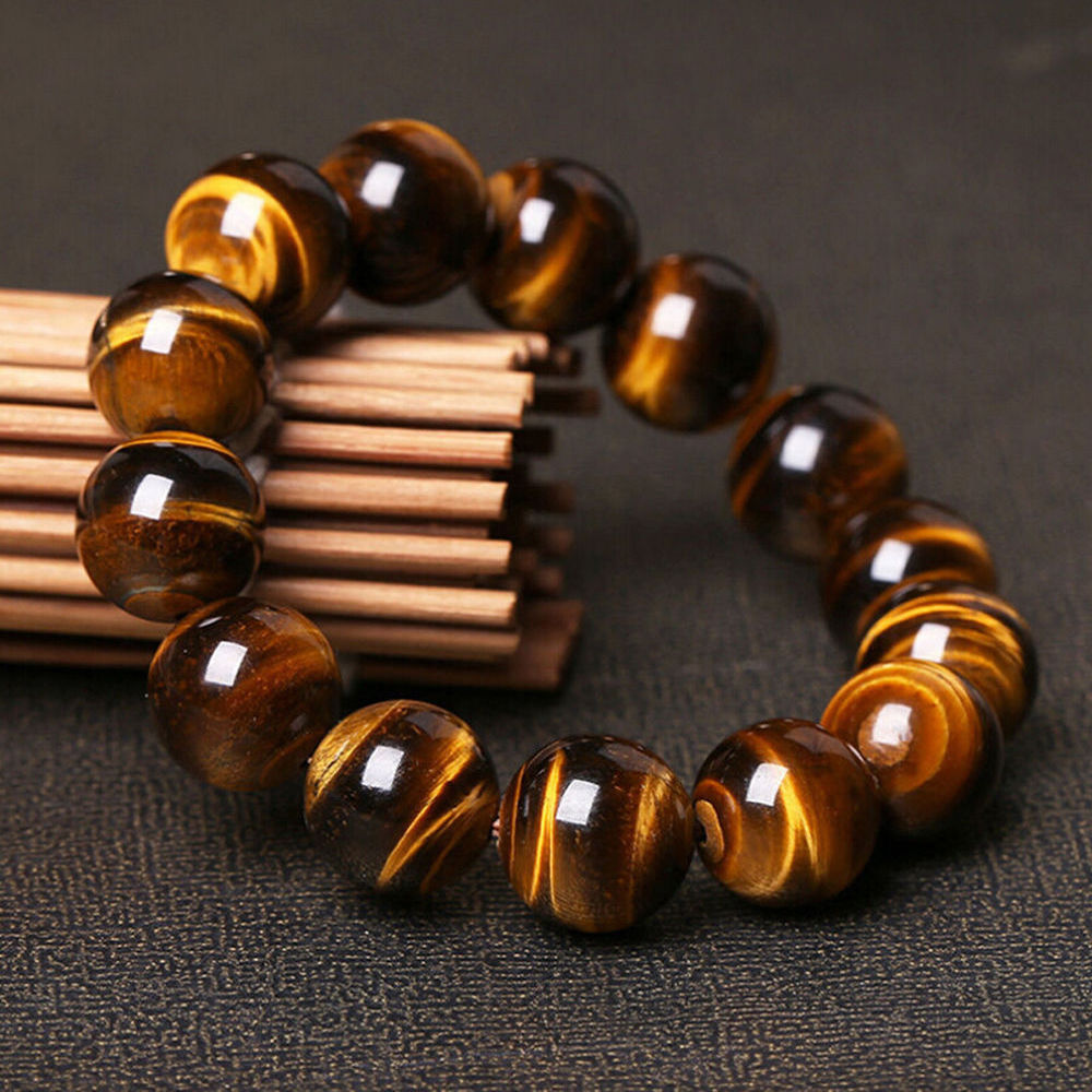 Natural 6/8/10/12mm Yellow Tiger’s Eye Round Gemstone Beads Bracelet 7.5” AAA++