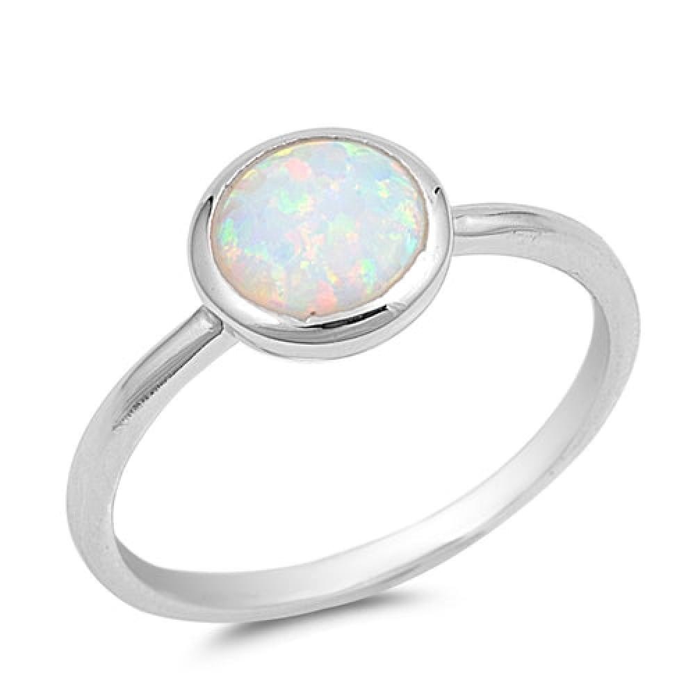 White Lab Opal Minimalist Fashion Ring New .925 Sterling Silver Band Sizes 4-10