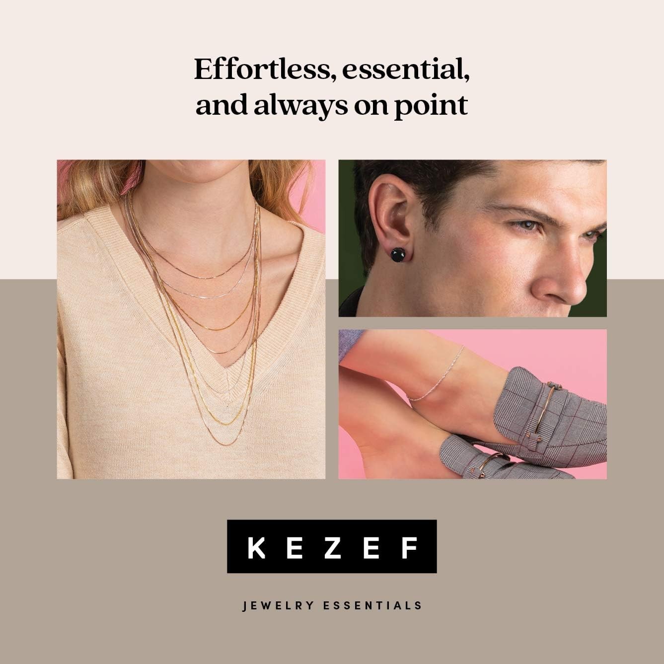 KEZEF 18ct Gold over Sterling Silver 1.3 mm Cable Chain for Women or Men – 925 S