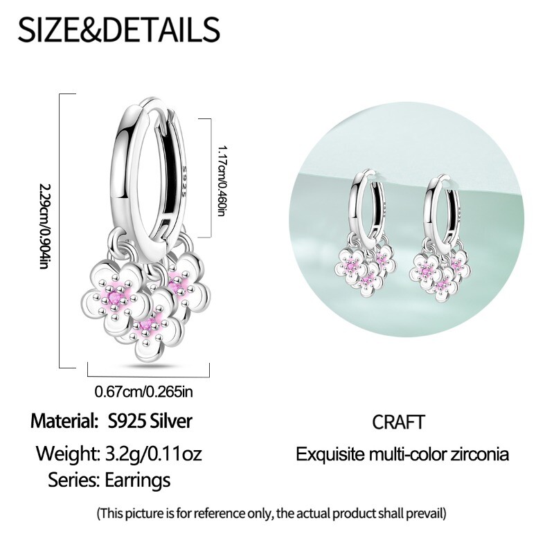 KUNSIR 925 Silver Flower Cluster Earrings Women Drop Dangle Wedding Bridal Prom