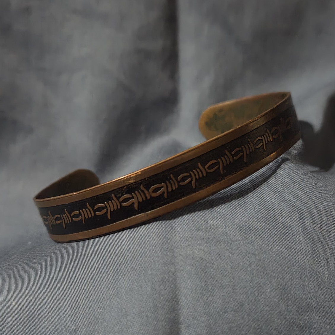 Open Copper Cuff Bracelet Bangle, Adjustable Sizable Metal, Black Pattern