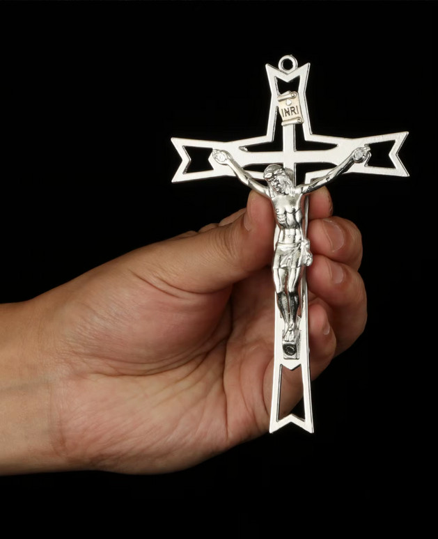 Big FAITH CHRISTIAN CROSS CRUCIFIX Pendant on 26″ 925 Plated Silver Necklace Men