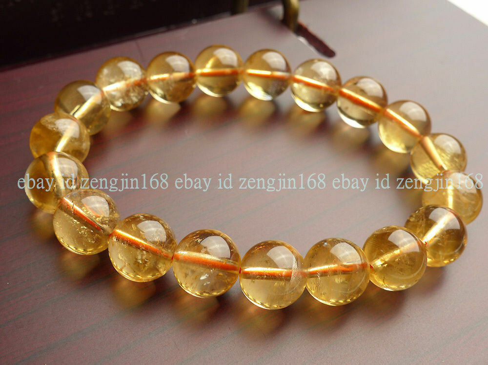 4/6/8/10/12/14mm Natural Yellow Citrine Quartz Crystal Round Beads Bracelet 7.5″