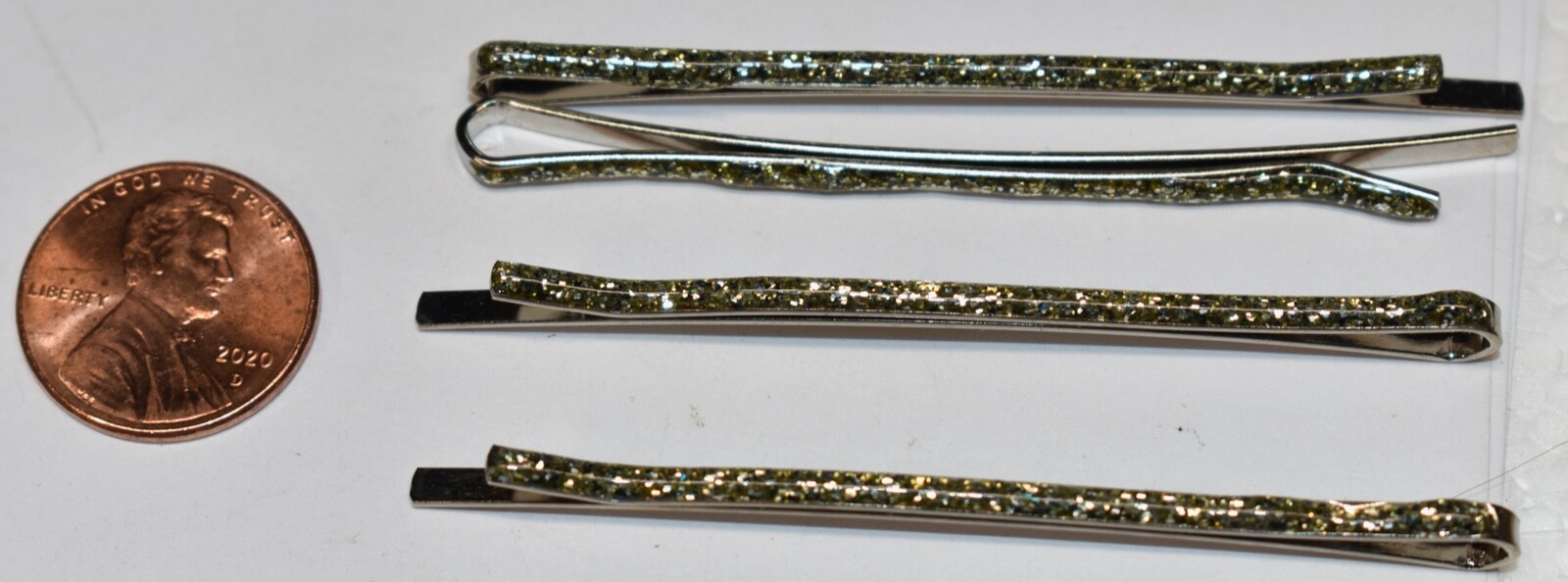 4 SILVER GLITTER HAIR PINS JEWELRY BOBBY PINS• 2 3/8 inches STURDY