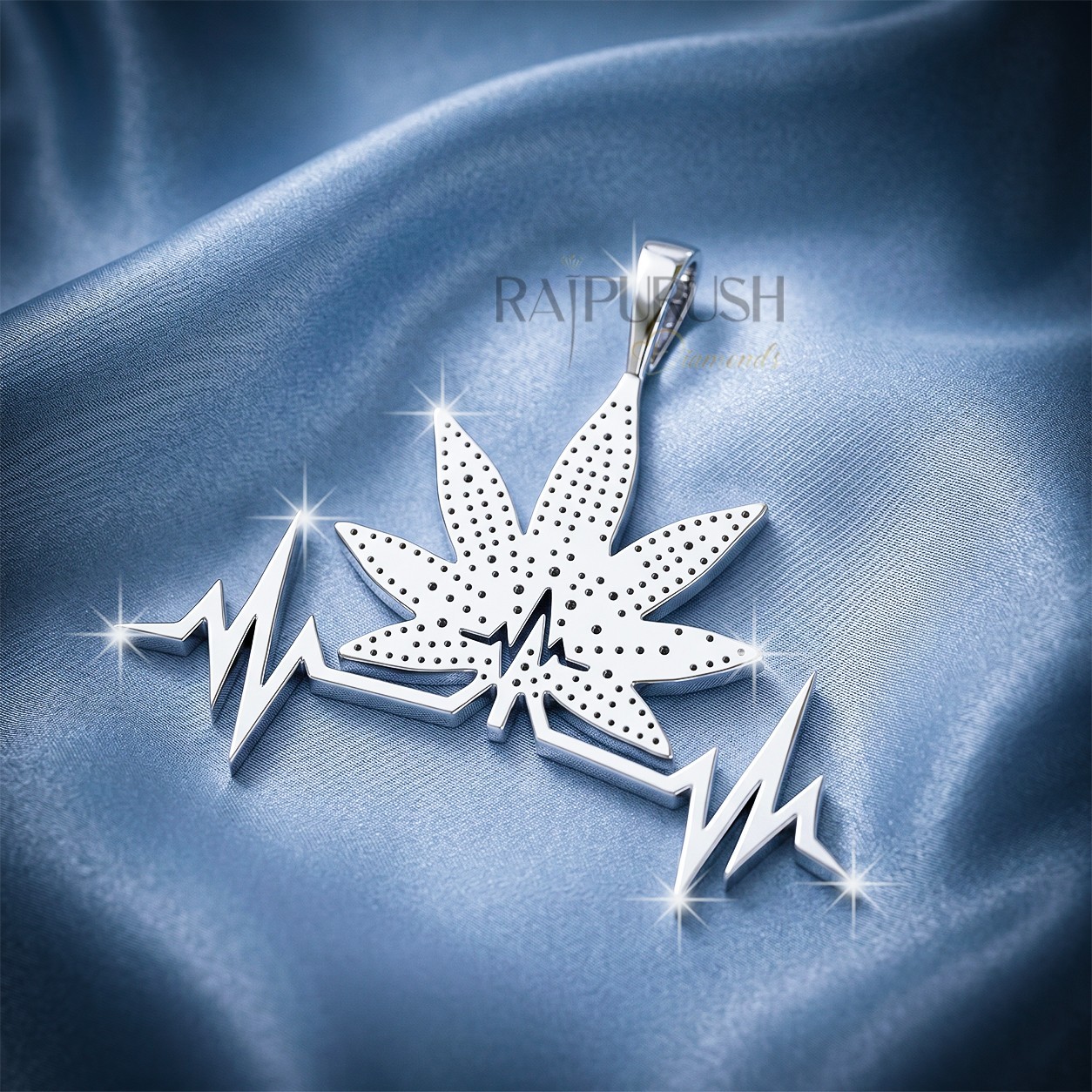Heartbeat Leaf Pendant – Green Emerald Round Diamond in 925 Sterling Silver