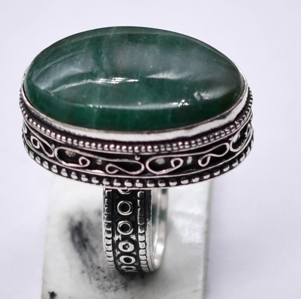 Green Moss Agate Natural Gemstone Antique Silver Ring US Size-8.5 R 5124