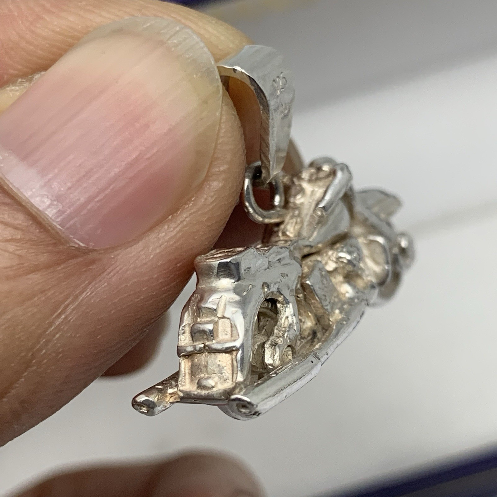 SUPERB Sterling Silver 3D Motorcycle Pendant W/ Rotating wheels ~ .925 ~ 11.5g