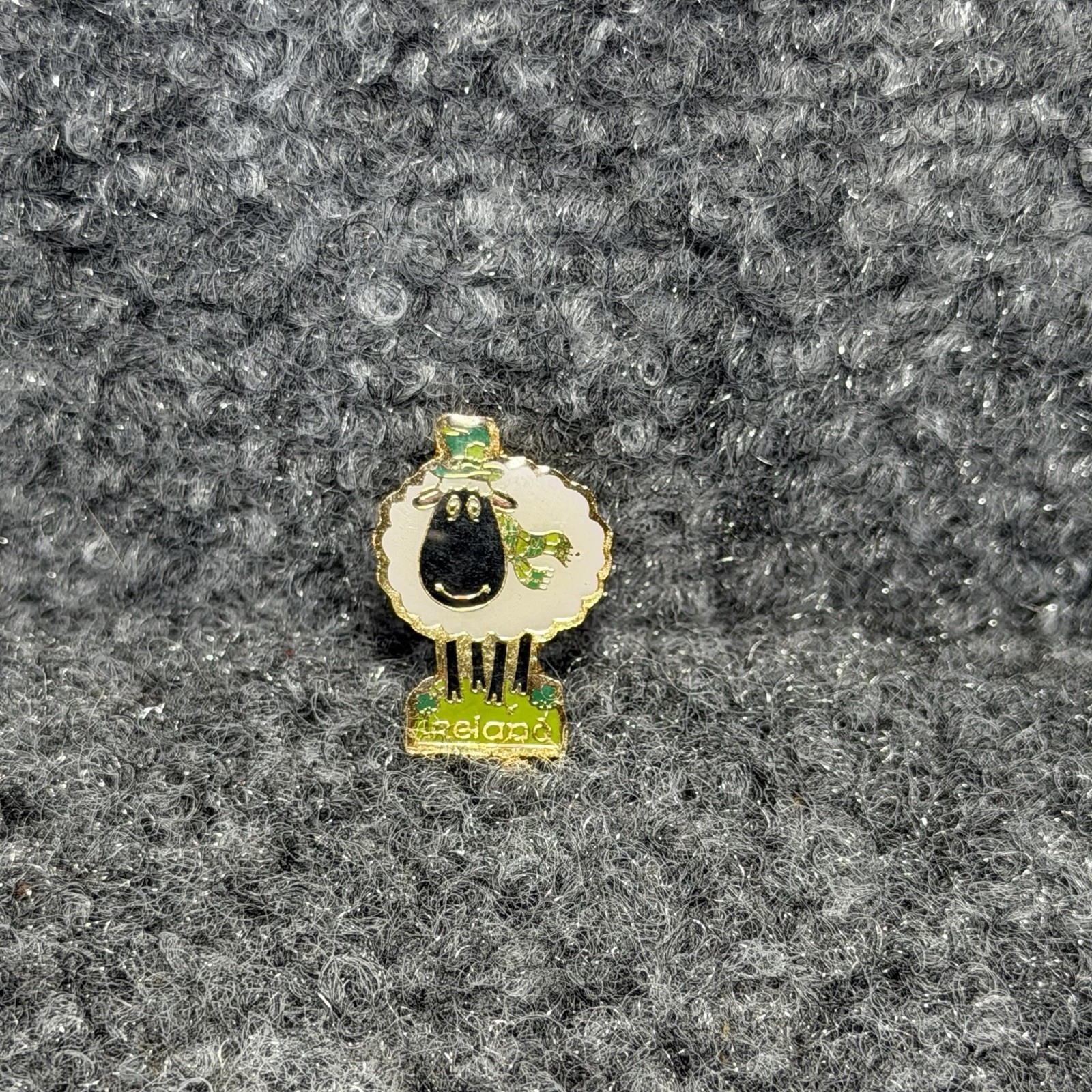 Vintage Ireland Shamrock Dressed Sheep Enamel Lapel Pin Gold Tone Badge