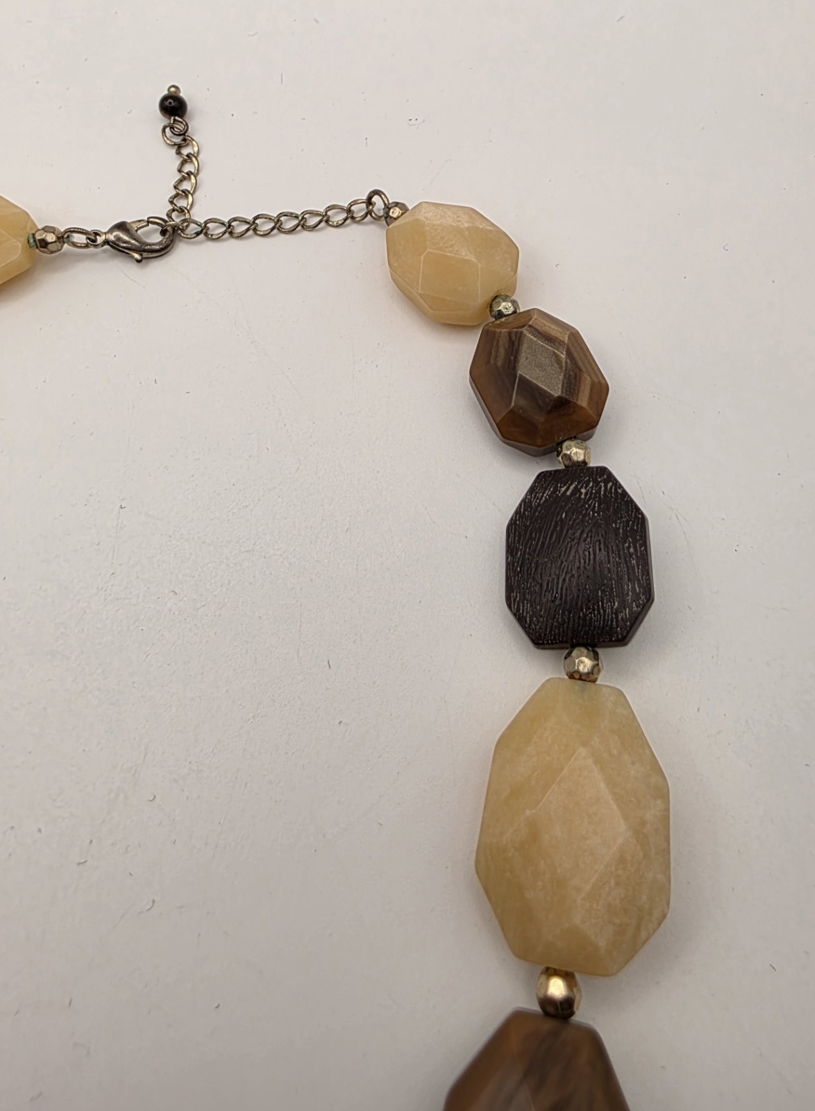 Faceted Acrylic Beaded Necklace Brown Beige Chunky Lobster Clasp Pre-owned