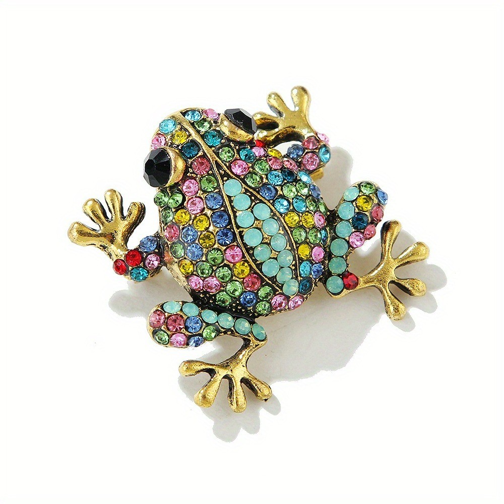 2Pcs Vintage Rhinestone Frog Brooches Women Fashion Animal Brooch Pin Jewelry
