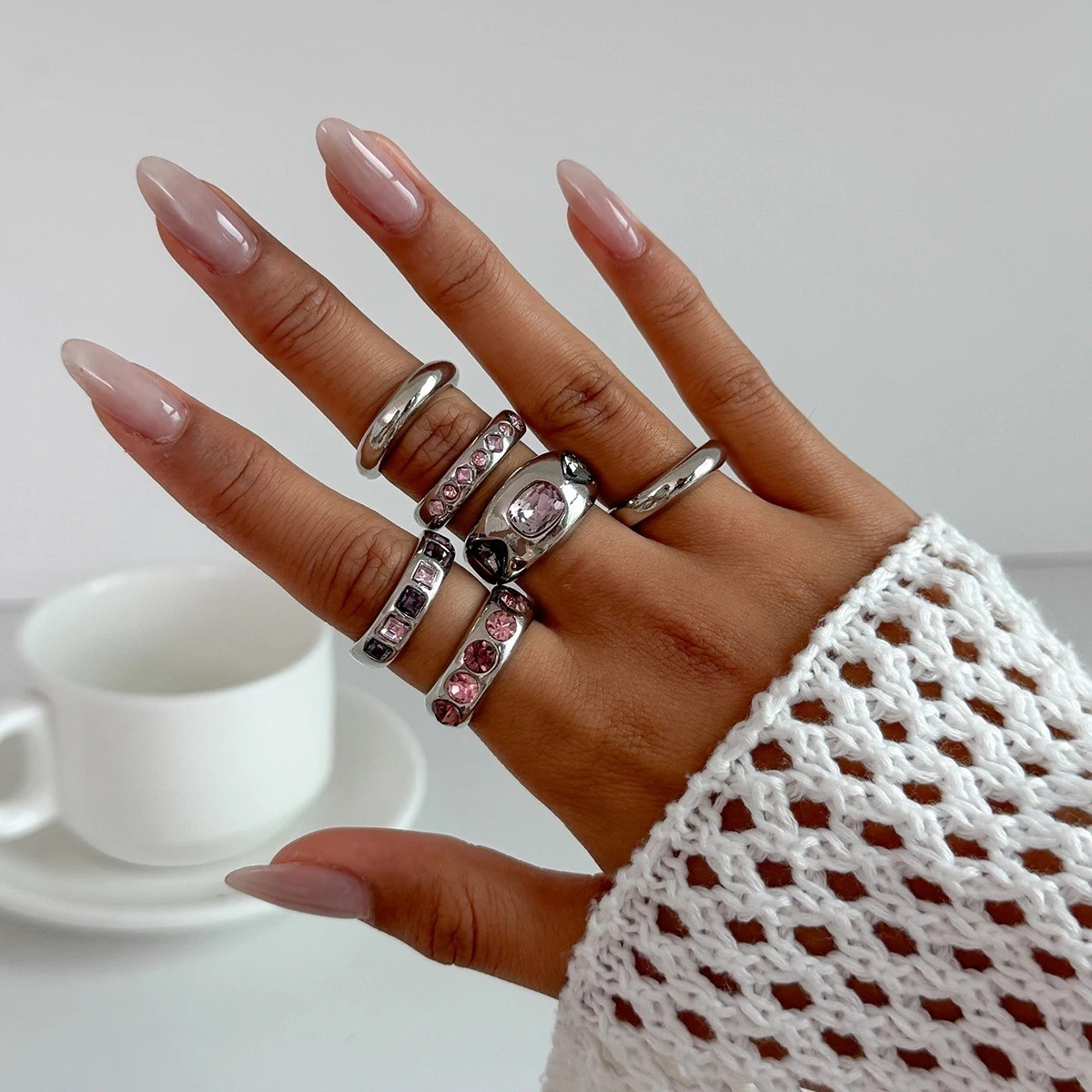 6PCS Gold Adjustable Ring Set Women Purple Zircon Stackable Knuckle Rings Gift