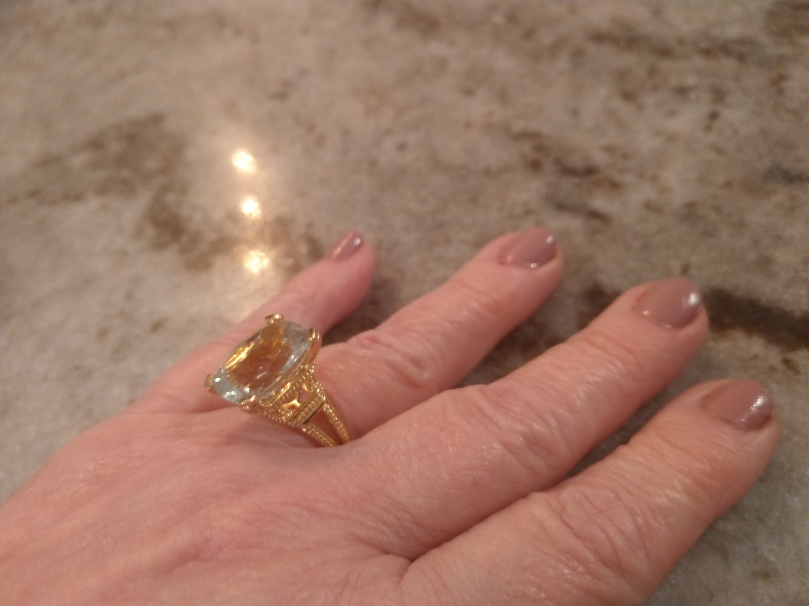 9.60 cts Solitaire Montezuma Prasiolite Fancy Ring in Vermeil YG/SS (Size 7.0)