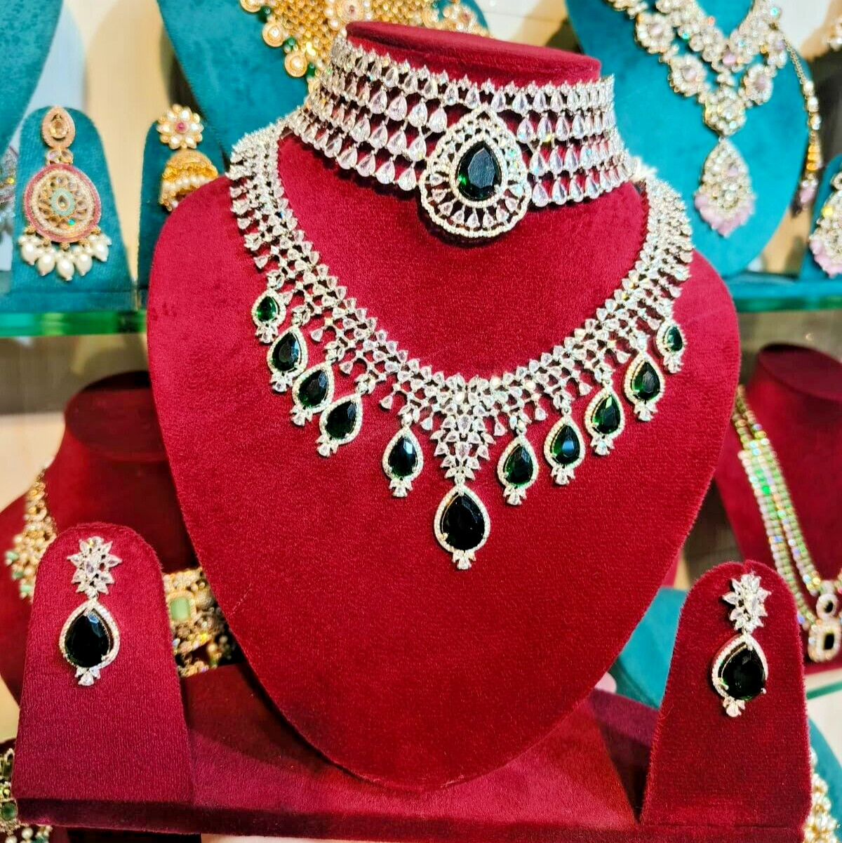 Elegant American Diamond inspired Sabyasachi Necklace Earring Jewelry Set