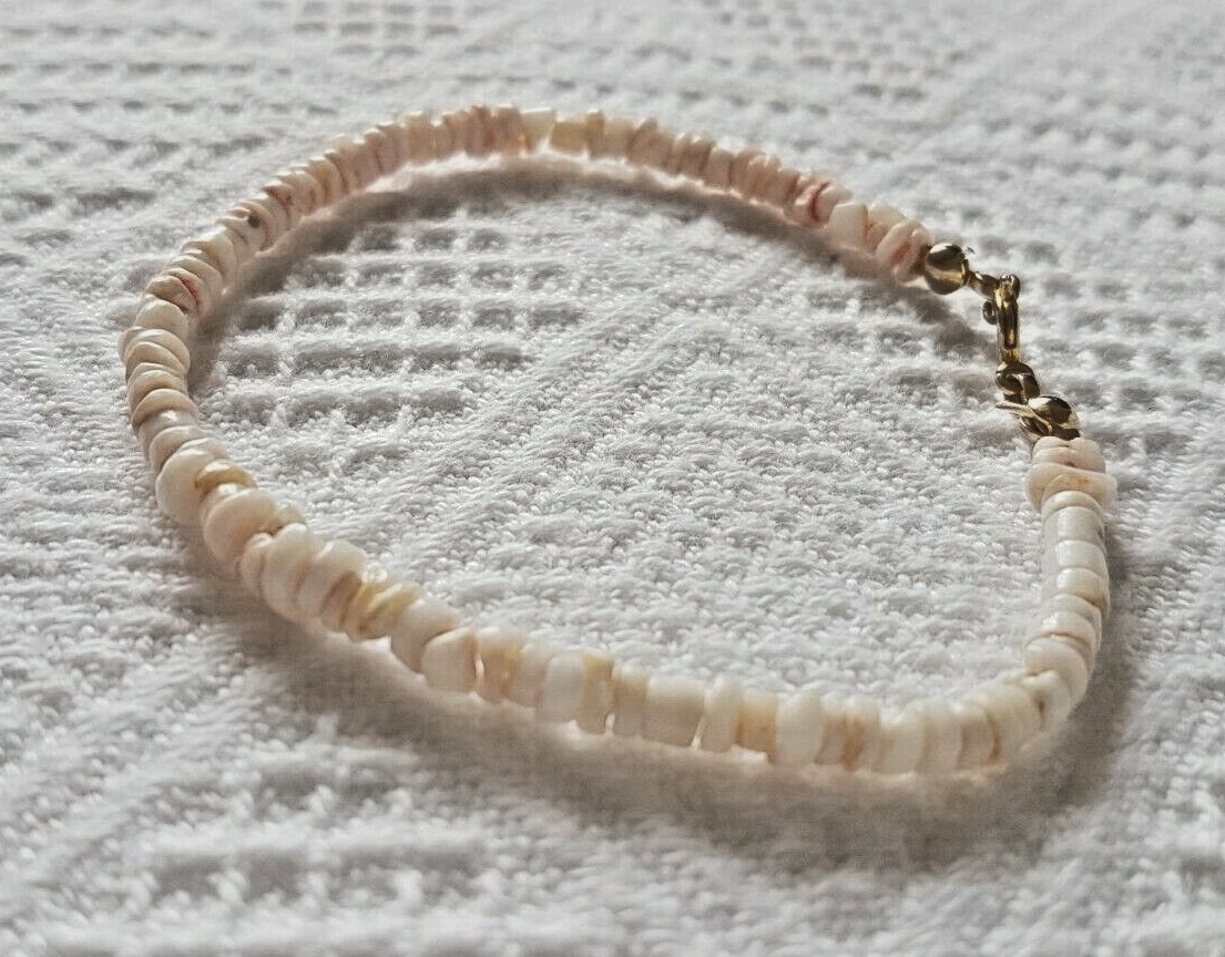 Bracelet ~ Natural Polished ~ Shell Beads ~ Shell Pink ~ 20cm (8 inches)