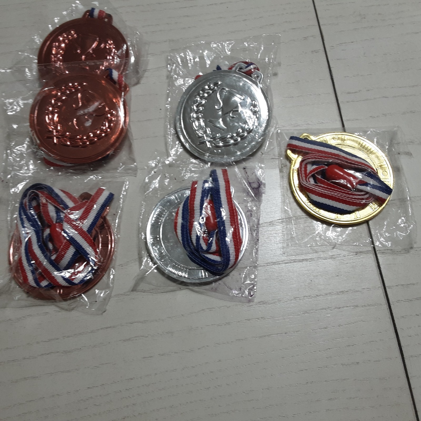 Award necklace with red white blue Lanyards-plastic copper, silver, gold, color