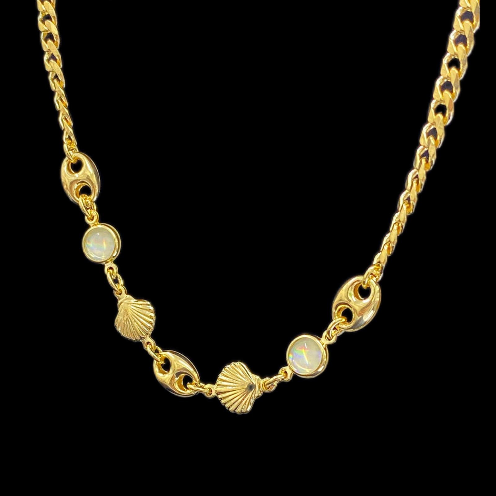 Womens Girls Anchor Seashell Pearl Charm Anklet Bracelet Curb Chain Link 10″ GF