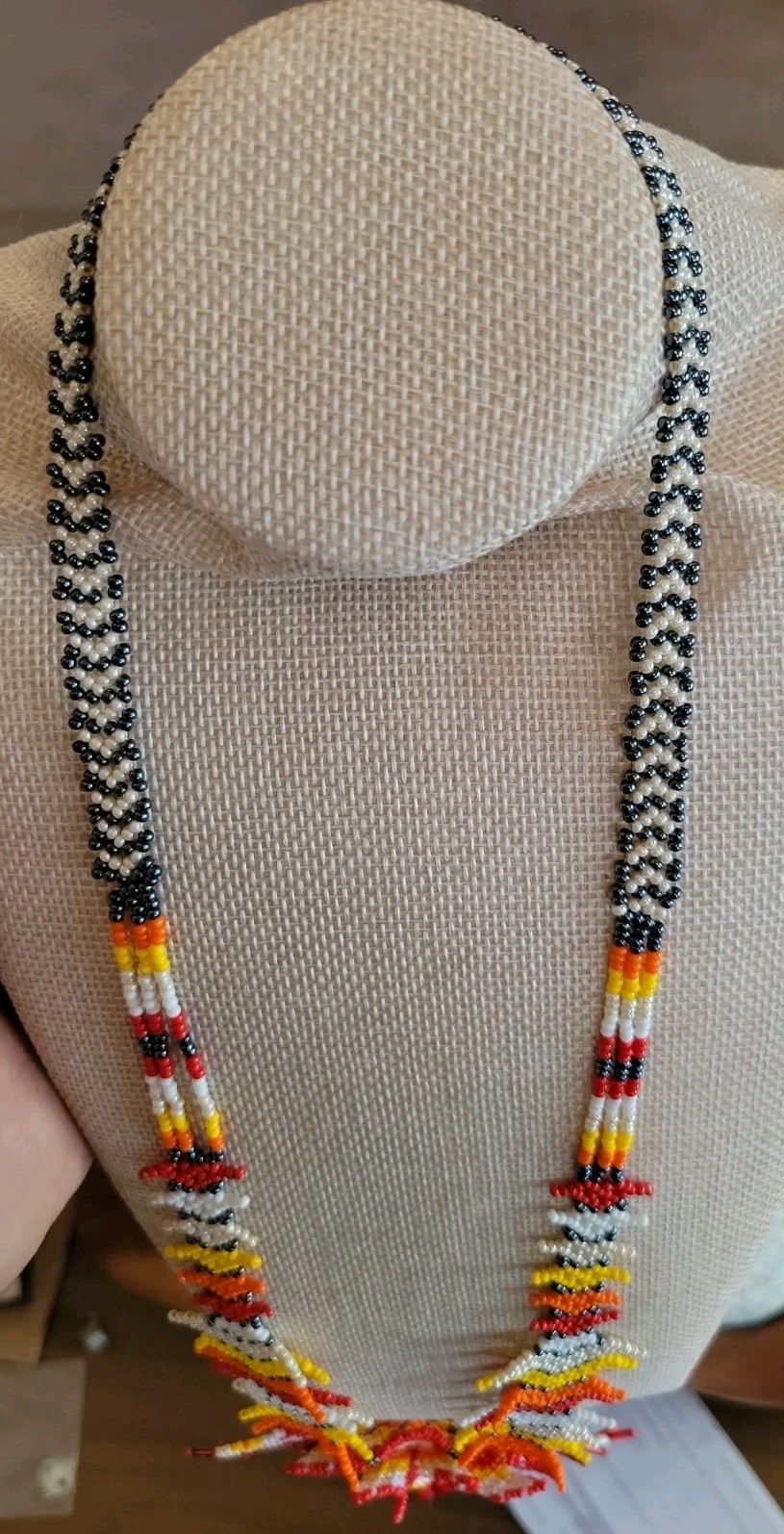 Handmade beaded Yellow White Red And Orange Hummingbird Necklace