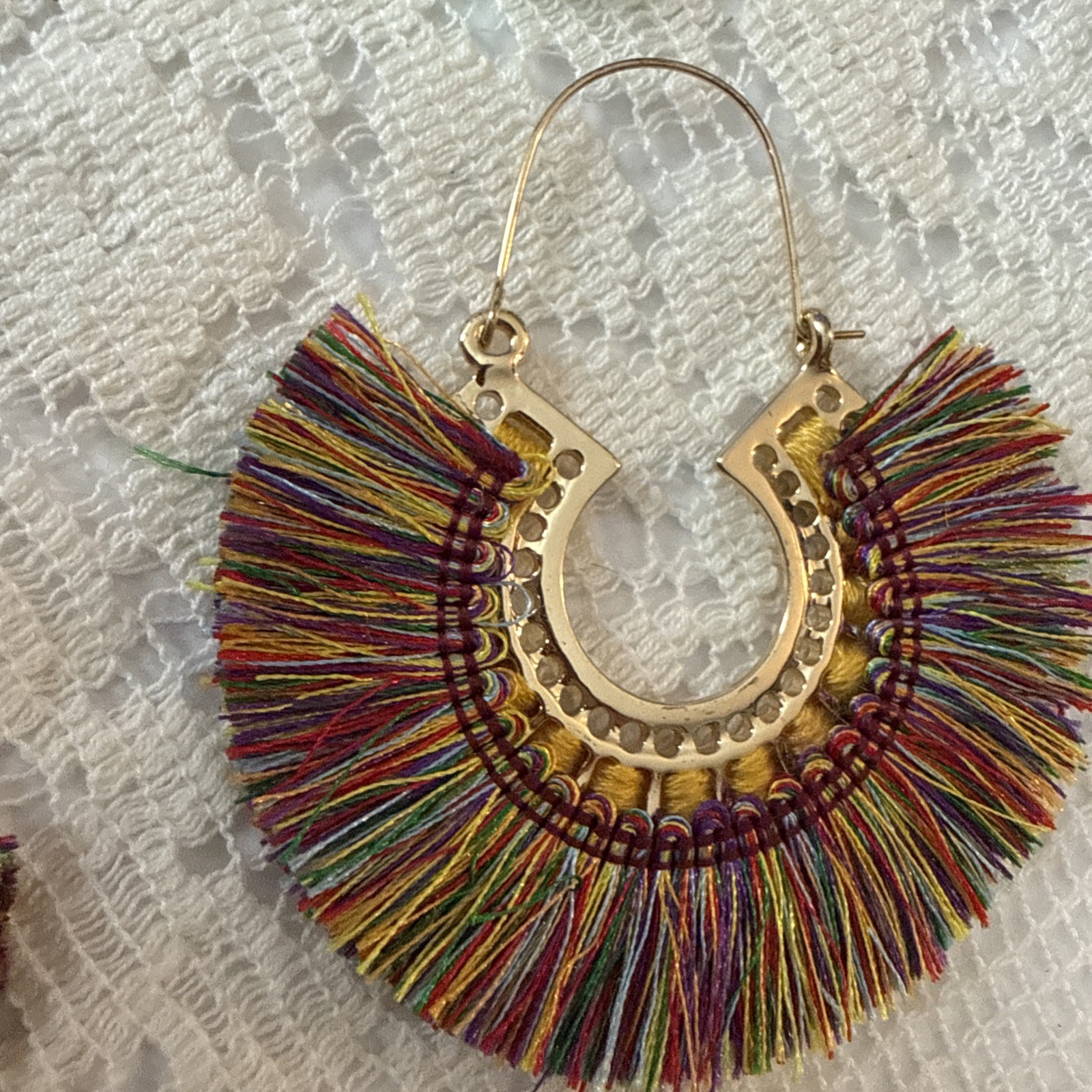Fashion Earrings Lot Boho Fringe Texture Hoops Teal Acrylic Metal Rectangle 4 Pr