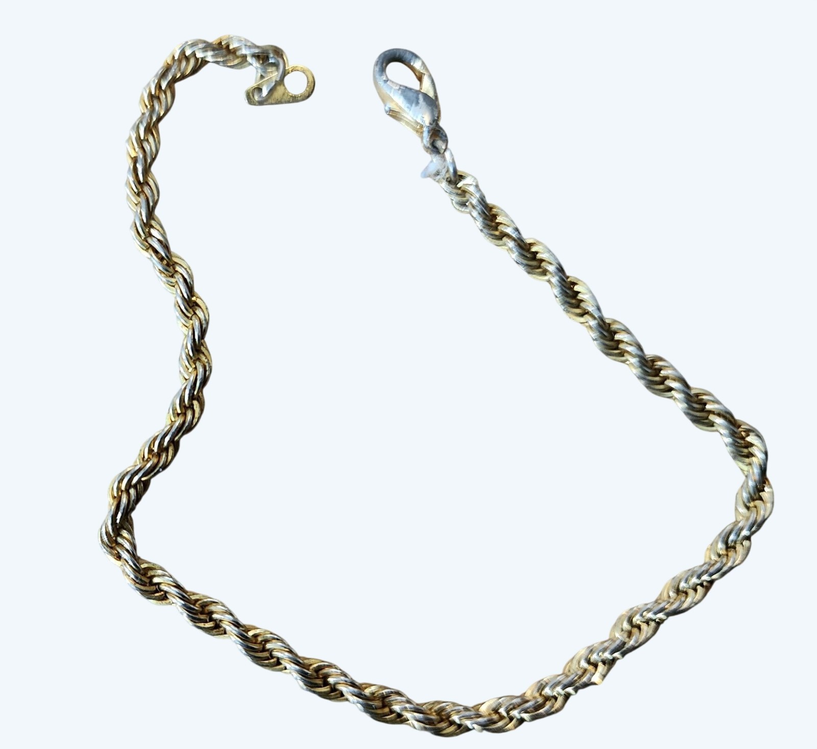 Gold-Tone Rope Chain Bracelet w Lobster Clasp Closure 7.5 Inches