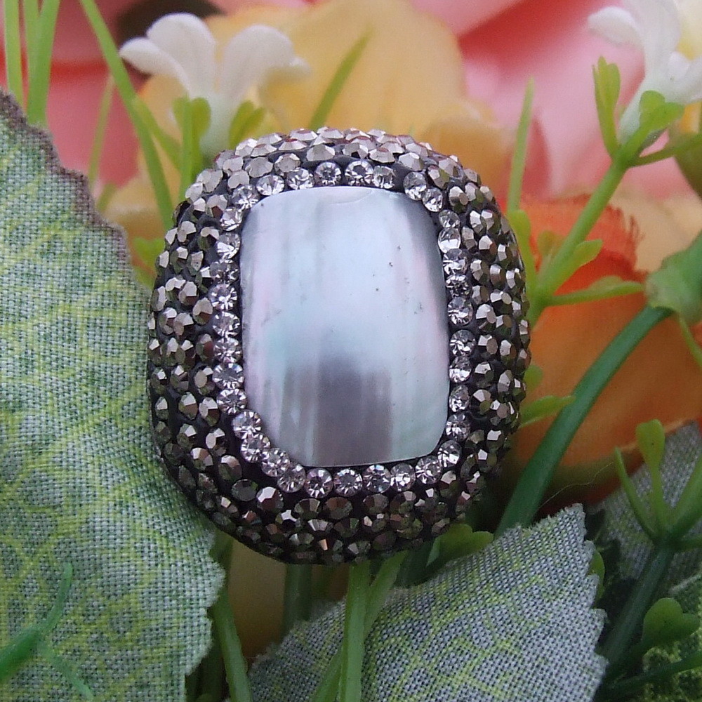 23x26MM Natural Rectangle White Shell Ring free shipping