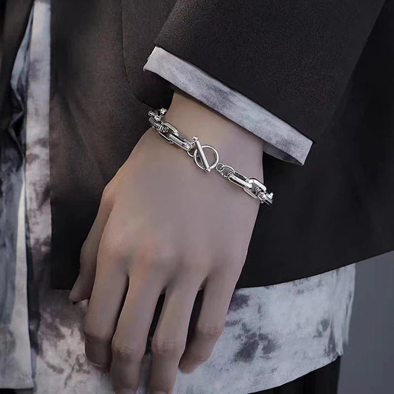 Silver Mens Punk Titanium Steel Chain Curb Cuban Link Bracelet Gifts Men Women