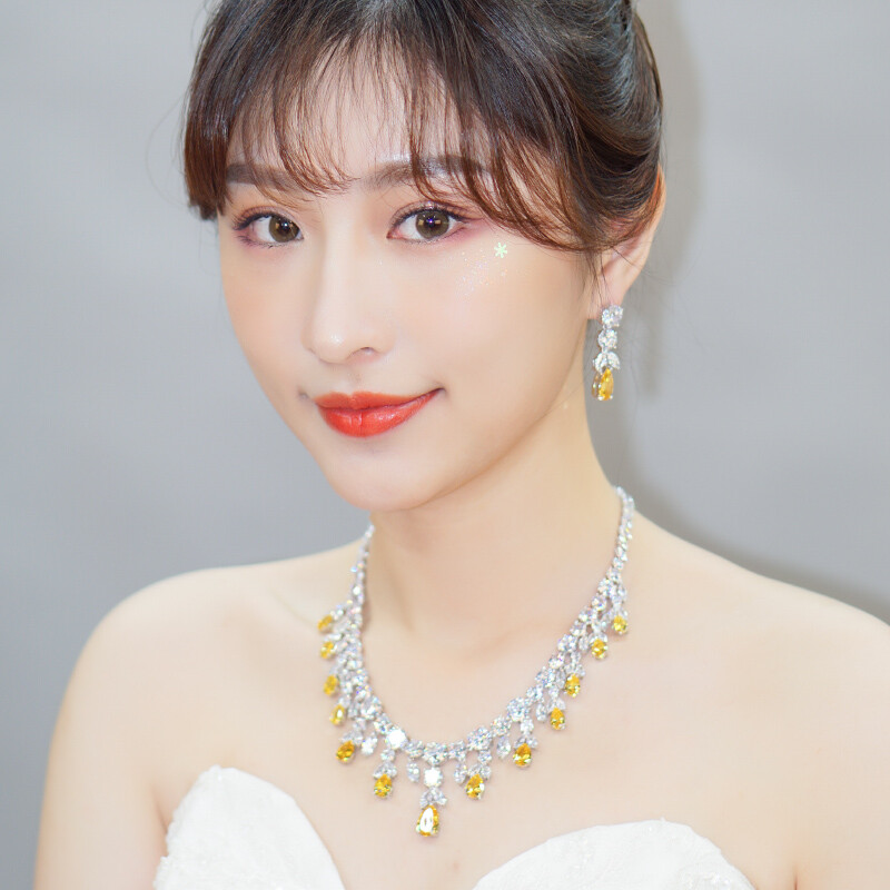 CWWZircons CZ Big Dangle Drop Bridal Wedding White Necklace Earrings Jewelry Set