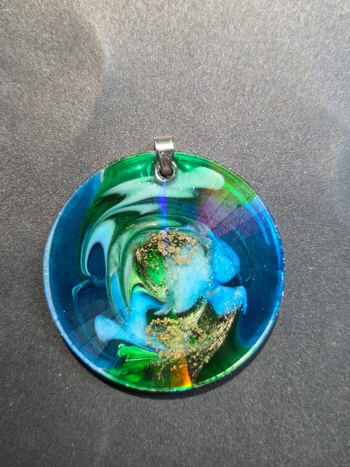 Nebula Series Emerald Vortex Holographic Resin Pendant Necklace N106 OOAK