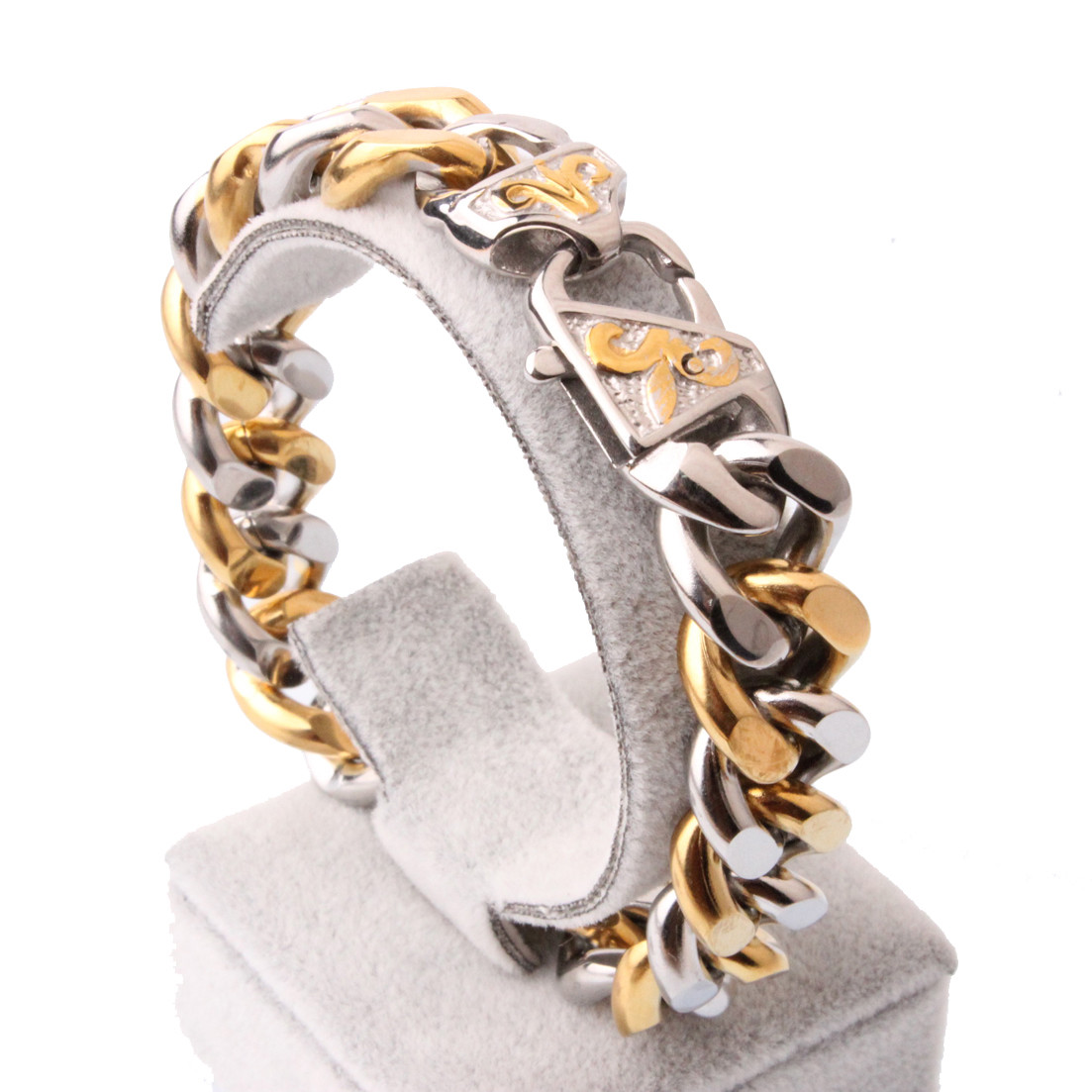13/15mm Fashion Mens Chain Stainless Steel Curb Cuban Link Bracelet 7-11inch