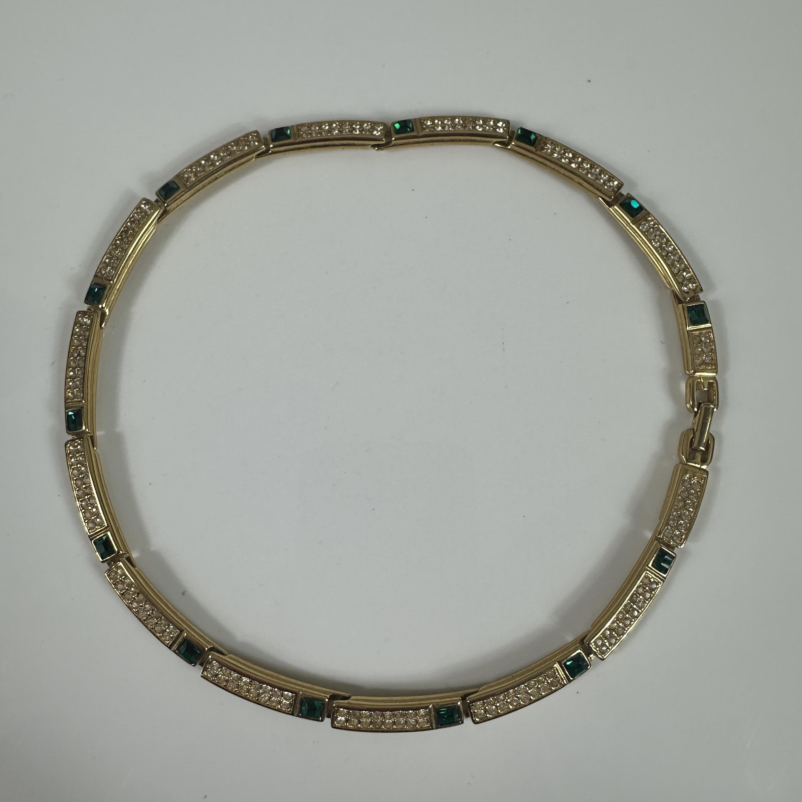Givenchy Necklace Gold Tone Green Crystal Rhinestone Collar Tennis 15 In Jewelry