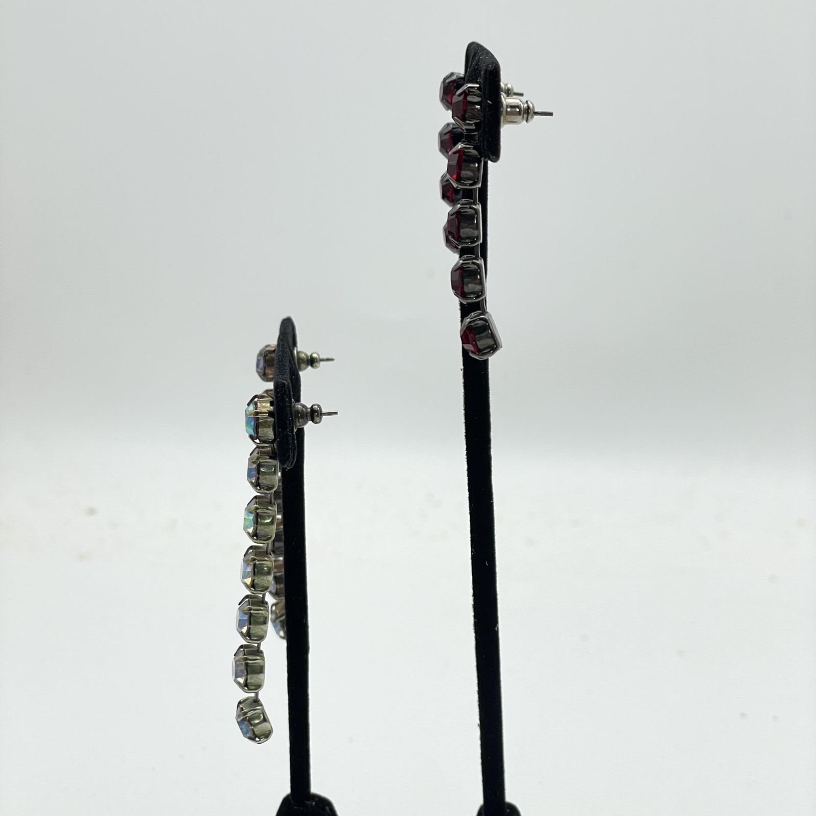 Vintage Rhinestone Dangle Earrings Aurora Borealis Red Crystal Drop Pierced Lot