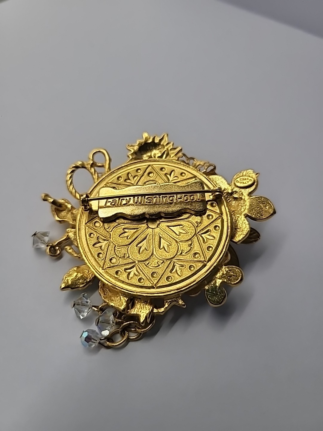 Vintage Kirks Folly Fairy Dragonfly Garden Brooch Iridescent Medallion Retired
