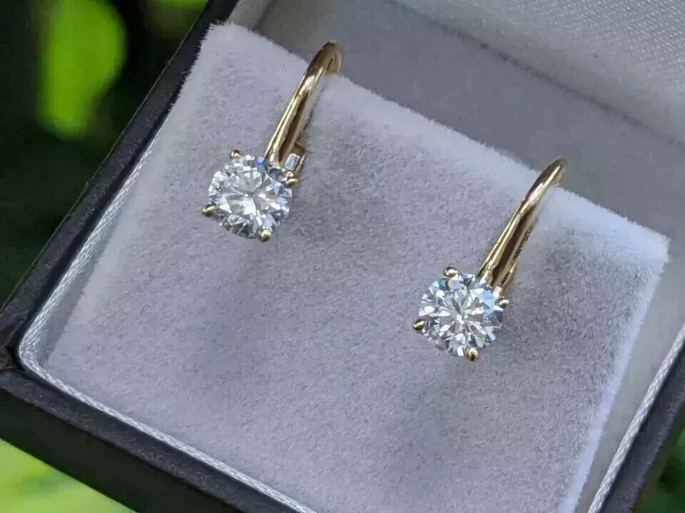 1Ct Round-Cut Simulated Drop Dangle Earring 14k Yellow Gold Plated
