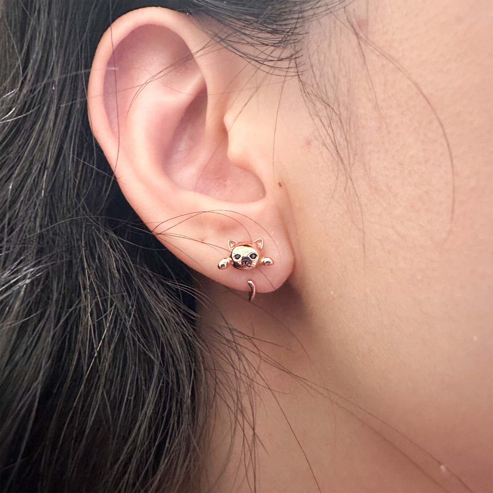 925 sterling silver hanging funny cat wrap earrings, funny cat animal earrings
