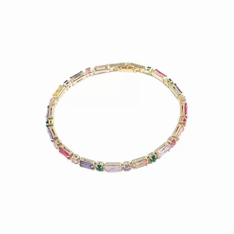 Rainbow Baguette Bracelet,Colorful CZ Bracelet,Birthday Gift for Her, BR036