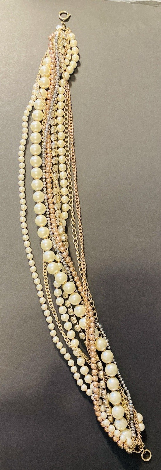 The Loft Vintage 9 Strand Faux Pearl Chain Rhinestone Necklace
