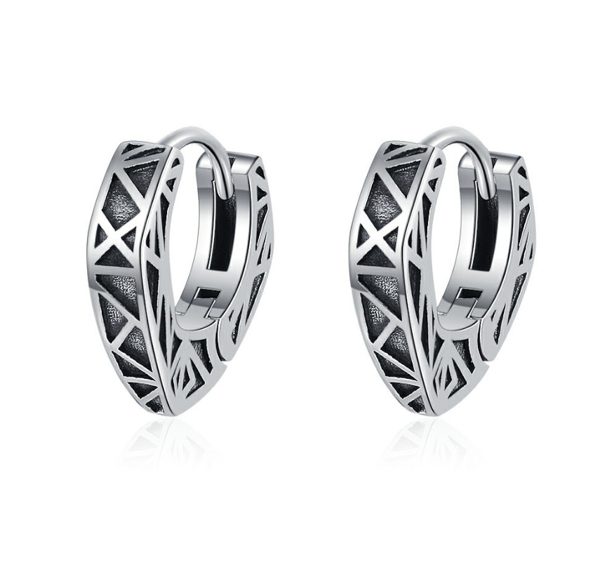 925 Sterling Silver Retro Stripe Heart Huggie Hoop Earrings 15mm/0.5″ AC1