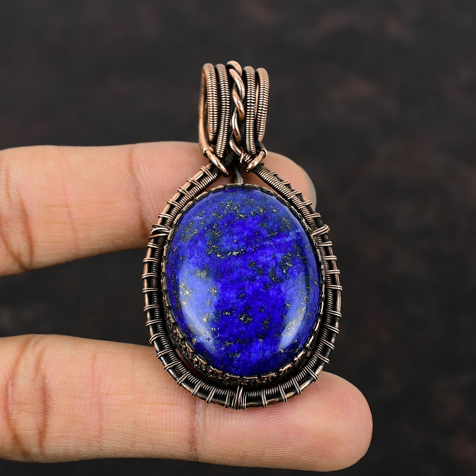 Lapis Lazuli Gemstone Jewelry Copper Mother Gift Wire Wrapped Pendant 2.48″