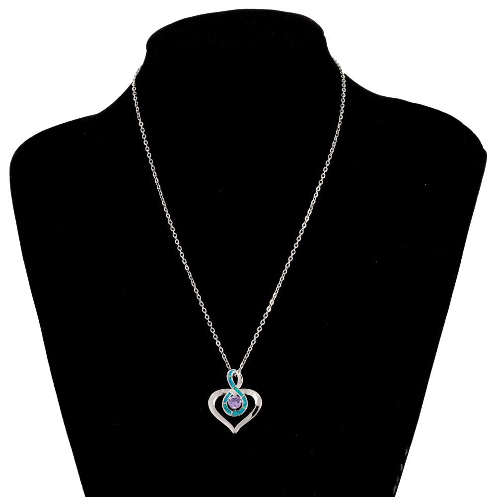 Heart Round Simulated Amethyst Blue Fire Opal Silver Jewelry Necklace Pendant
