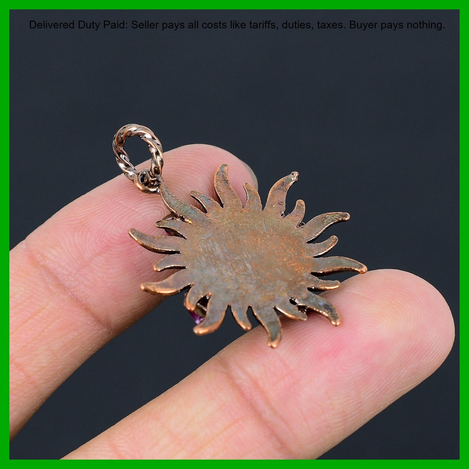 Copper Pink Tourmaline Rough Stone Electroformed And Sun Wife Pendant Jewelry