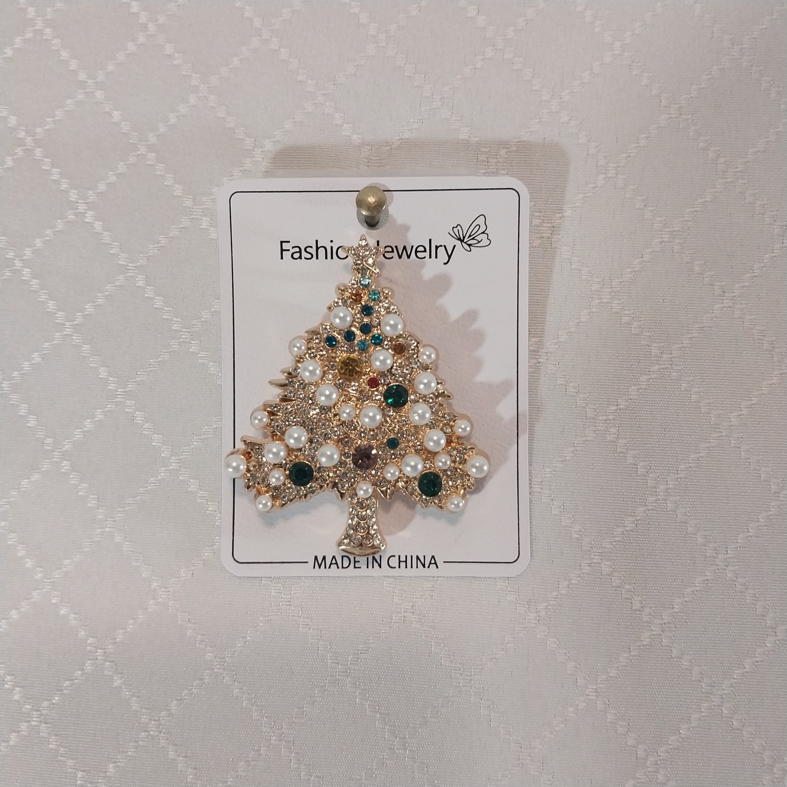 Christmas Tree Brooch Pin 2.25 in w/ decorative gift bag