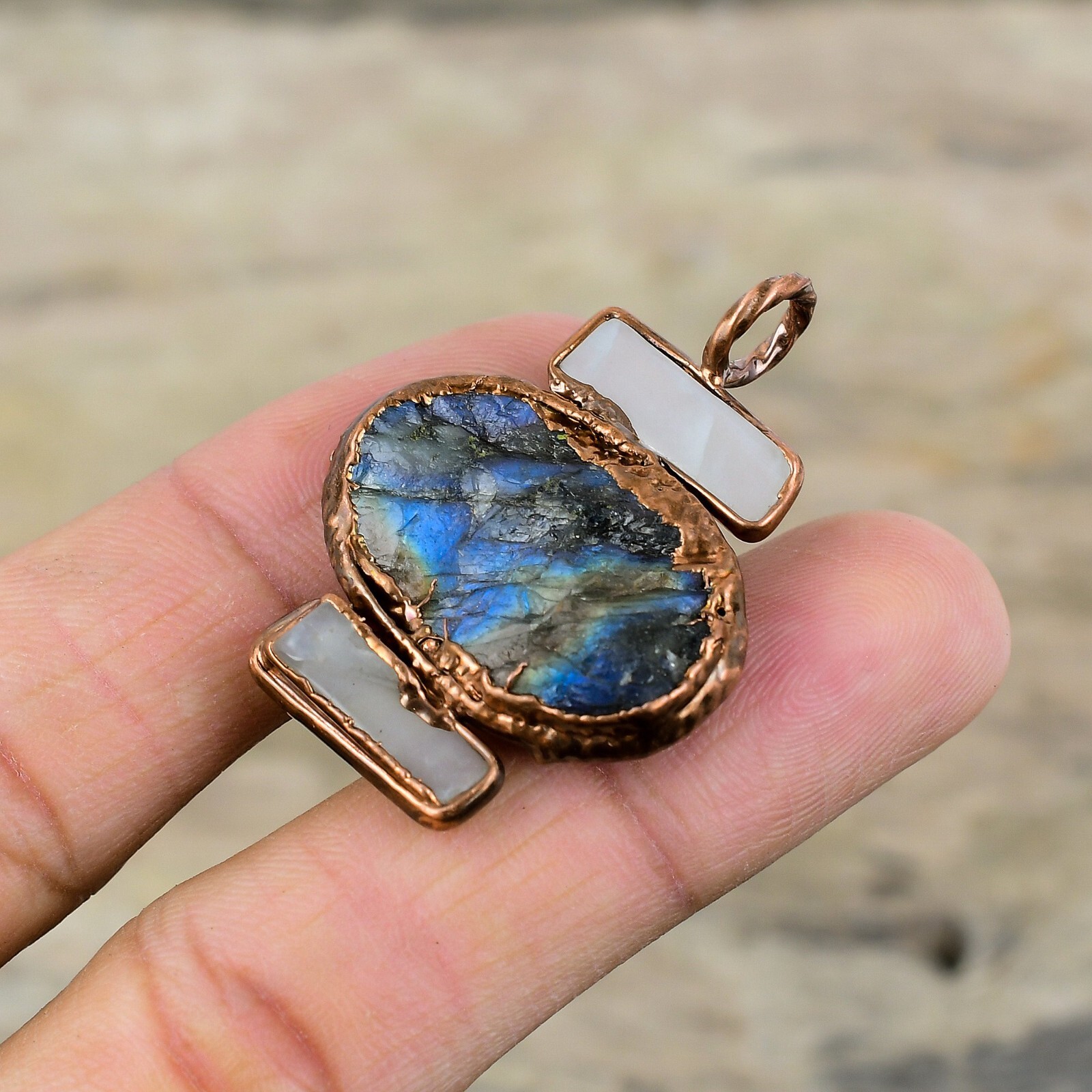 Labradorite Rough Gemstone Jewelry Copper Electroformed Pendant For Girls 1.73″