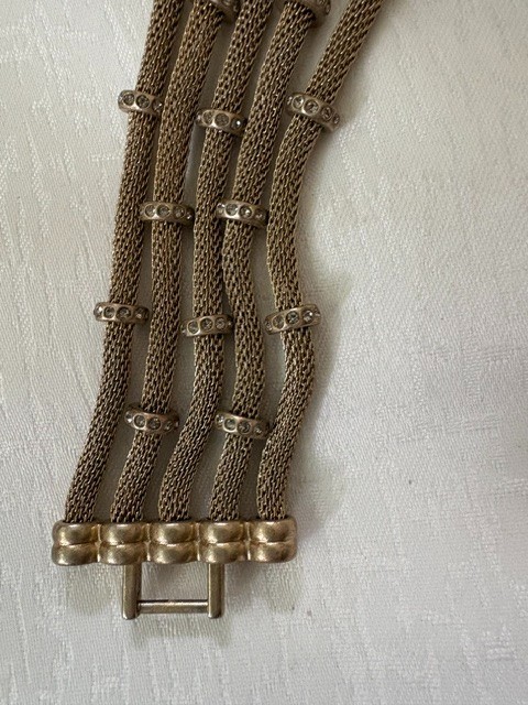 Lia Sophia 5‑Row Mesh Bracelet • Crystal Rondelles • Champagne Mixed Metal 6.5″