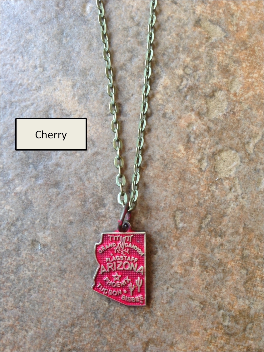 18″ State Charm Necklace Vintage Handpainted Antique Brass Chain NEW!