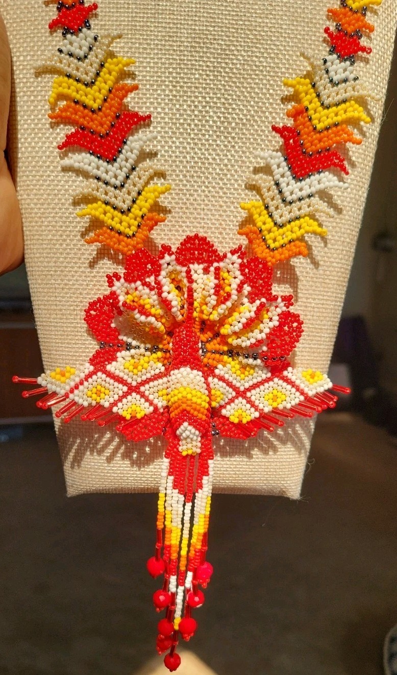 Handmade beaded Yellow White Red And Orange Hummingbird Necklace