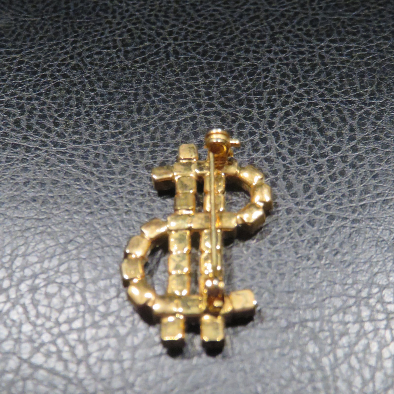 Money/dollar sign Vegas rhinestone pin Swarovski crystals vintage gold USA