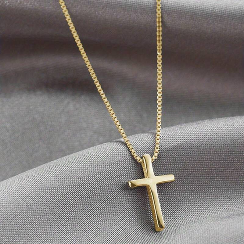Womens Girls Simple Small Tiny Cross Pendant Necklace Stainless Steel Chain 16″